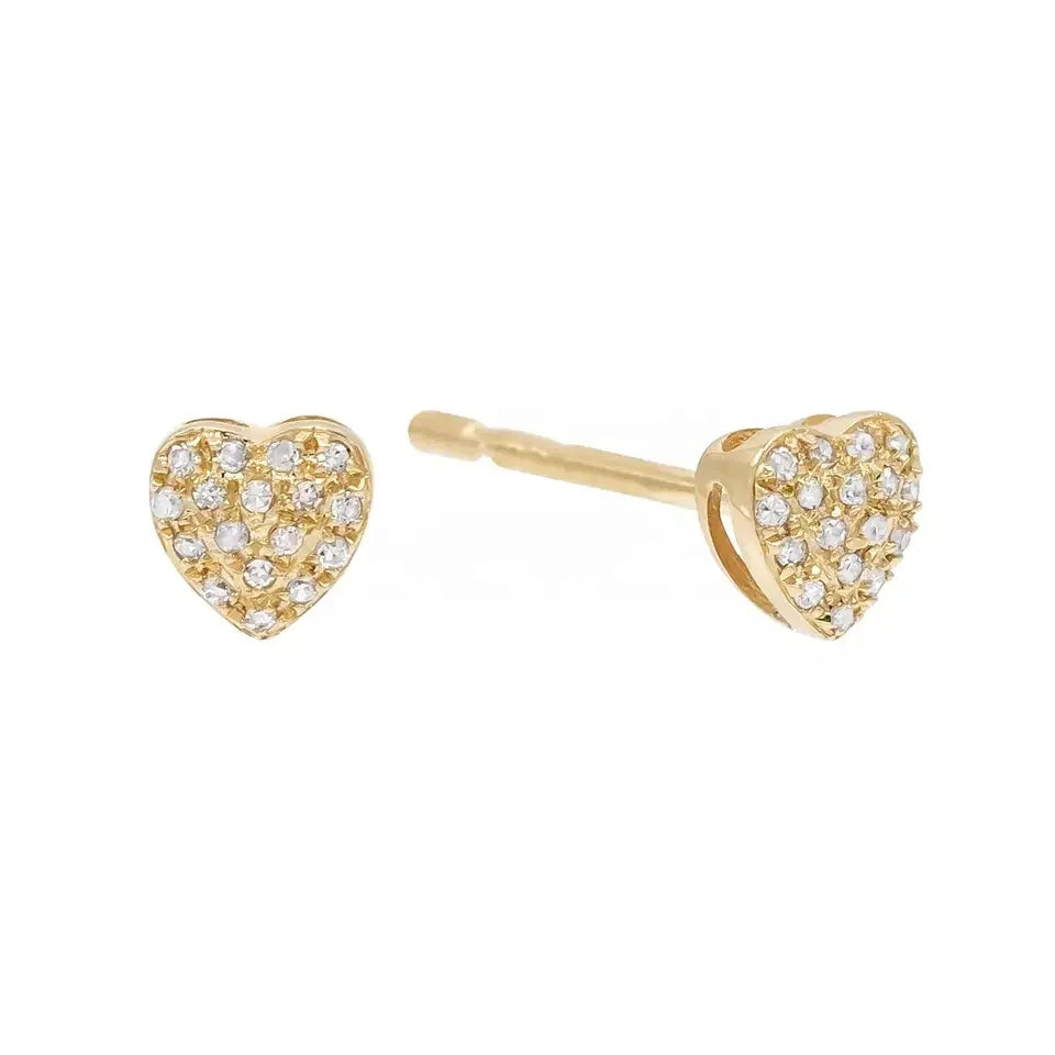 LOZRUNVE 925 Silver Sweet Full Pave Diamond Heart Cute Stud Earring Jewelry 14k Gold