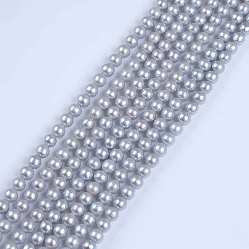 ZHUJI Natural Gray 7-8mm Round Shape Freshwater Pearls for Jewelry Making