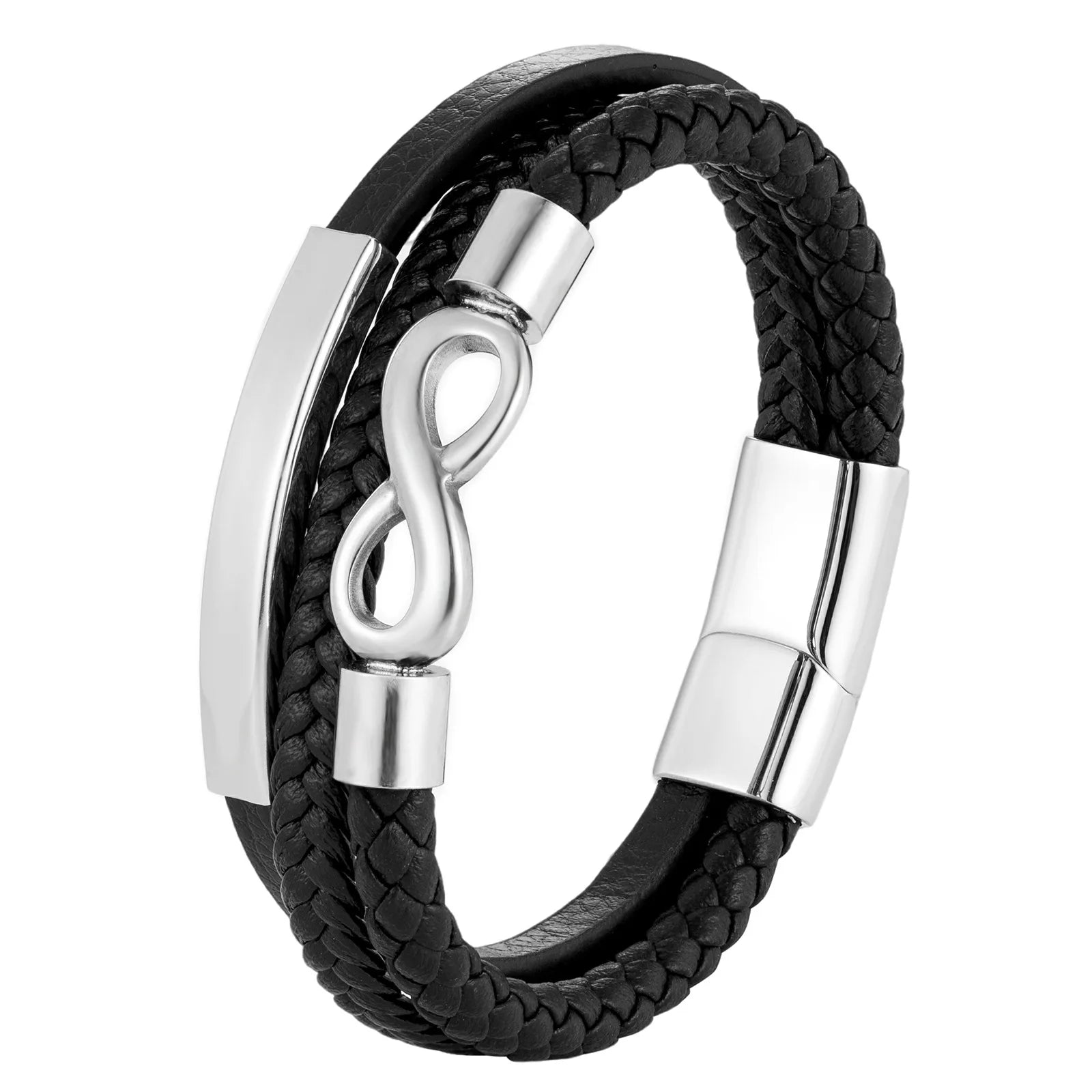 Handmade Jewelry Multi Layer Magnetic Clasp Stainless Steel Infinity Charm Real Genuine Leather Braided Wrap Bracelets OT-152