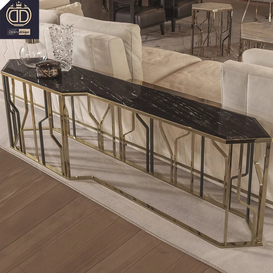 Behind the Sofa Narrow Contemporary Modern Marble Top Stainless Steel Customizable Size Console Table for Home Living Room