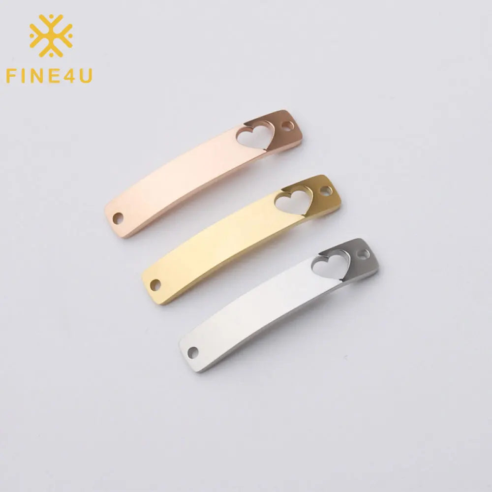 Necklace Bracelets Accessories Engraved Stainless Steel Gold Plated Curved Rectangular Hollow Heart Shape Custom Pendant