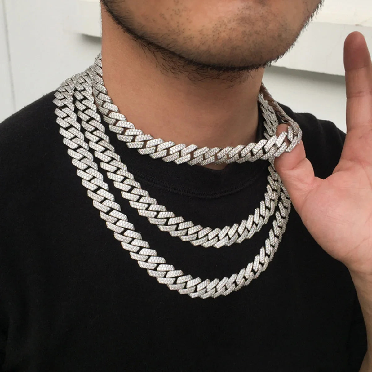 Classic 14mm Diamond Box Buckle Hip Hop Jewelry with Encryption Diamond Shaped Cuban Necklace and Bracelet Fashion Chains