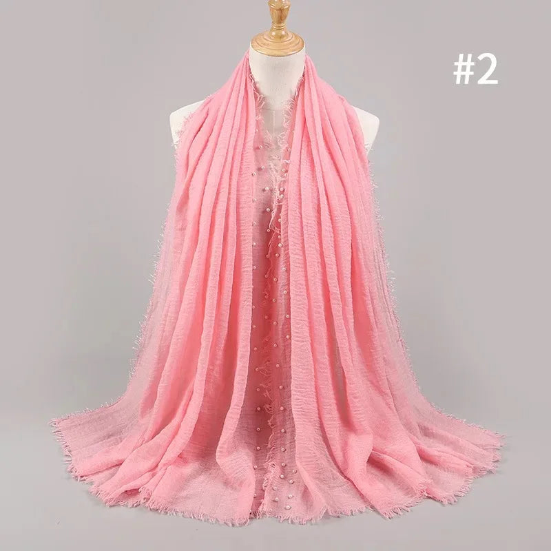 Wholesale Customized Crumple Beading Beard Removal Cotton Hijab Scarf Muslim Hijab Hot Selling Scarf Cotton Hijab