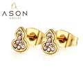 Ason Fashion 18k Gold Plated Stud Earrings Waterproof Stainless Steel Gourd Shape Zircon Stud Earrings for Children