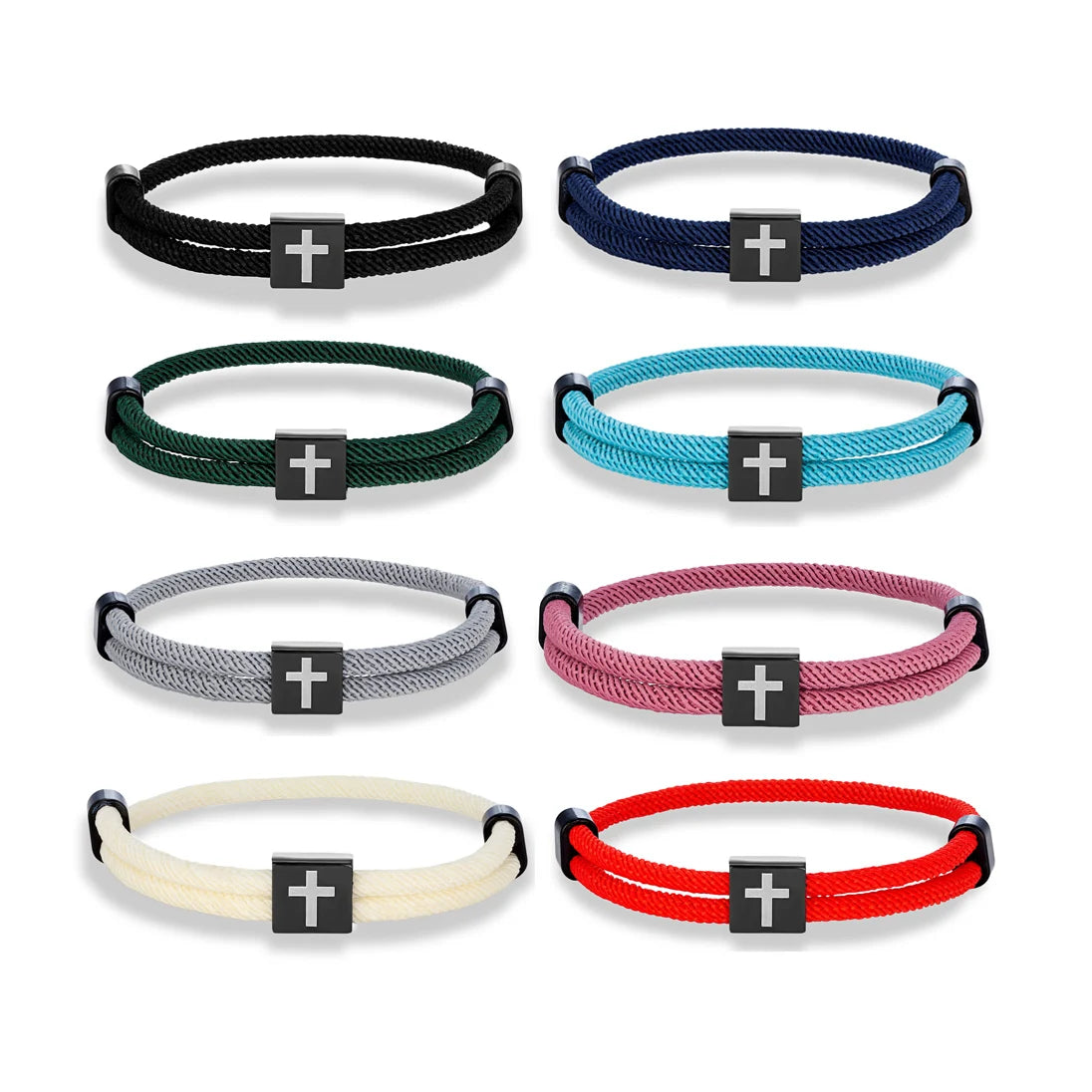 Simple Multicolor Milan Rope PVD Black Solid Cross Christian Trendy Adjustable Handmade Woven Nylon Fabric Bracelet Unisex