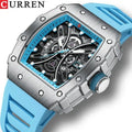 CURREN 8438  New RectangularLuminous Watches for Men Sport Casual Silicone Bracelet Half Hollow Auto Date  Wristwatches