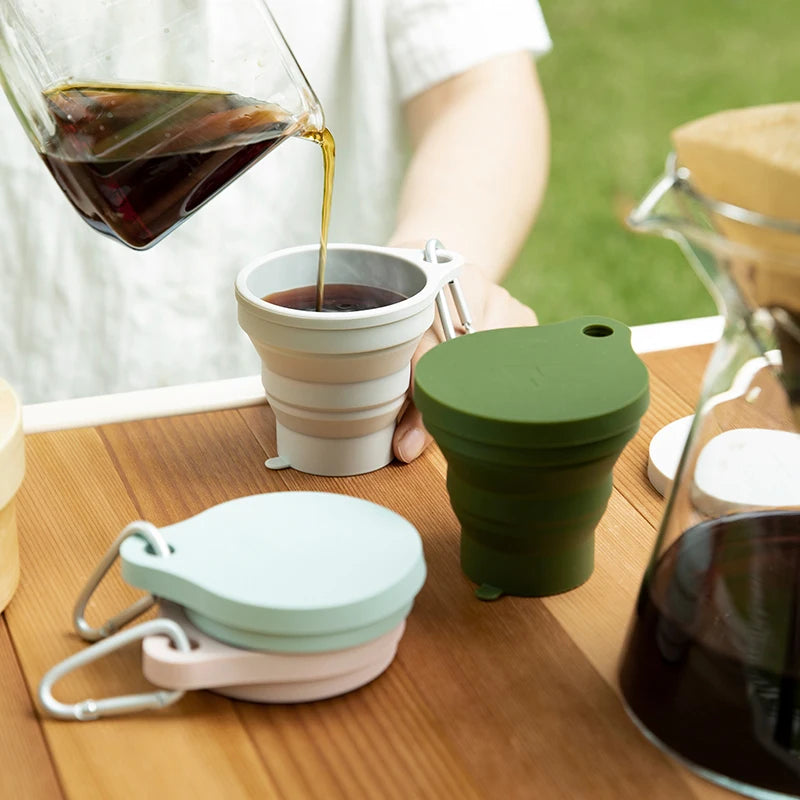 SHIMOYAMA 150ml Silicone Collapsible Travel Mug Outdoor Retractable Folding Camping Coffee Cup with Mini Lid