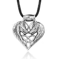 Forever Love Heart Fine Pendant Necklace Gothic Stainless Steel Round Box Chain Casting Double Wolf Head Pendant for Men