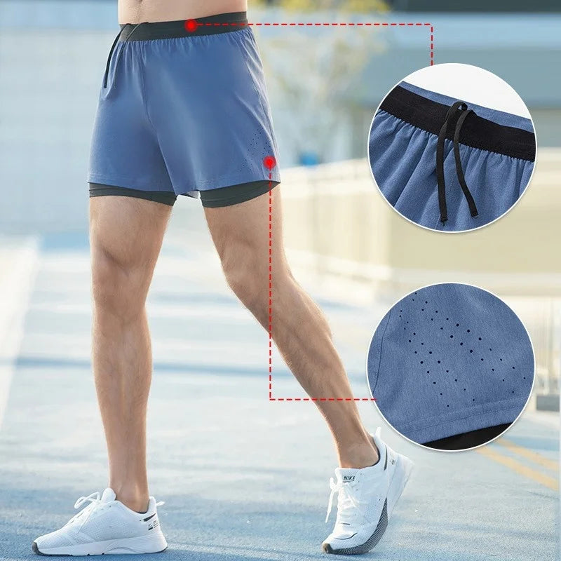 Men 2 Layers Gym Shorts with Back Pocket for Man Solid Plain 2 in 1 Quick Dry Polyester Sports Shorts Custom logo Running Shorts