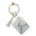 Stock 2025 Cute Luxury Silicone Wooden Bead ID Credit Cards Leather Key Chain Accessories Keychain Bracelet Wallet for Woman