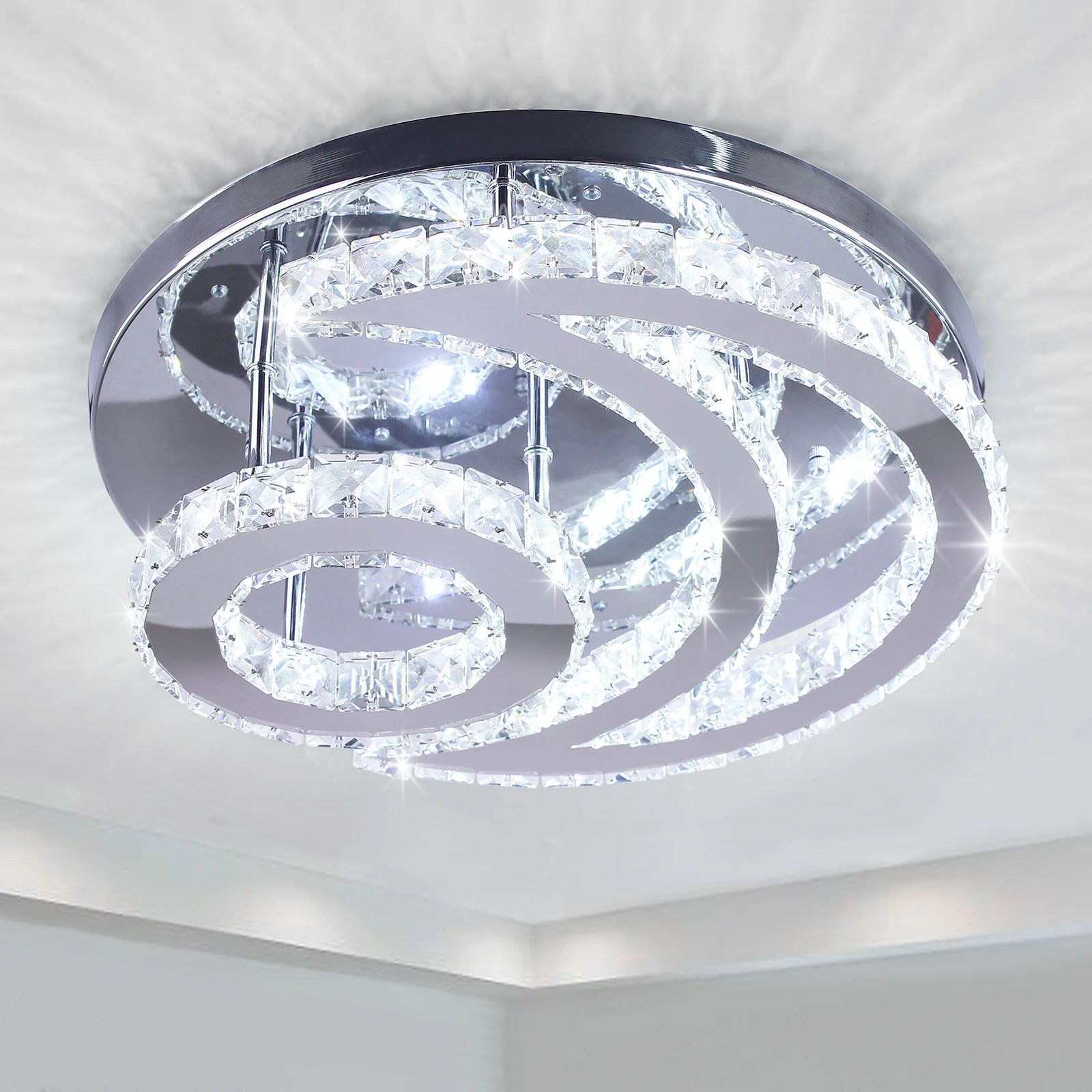 Modern LED Ceiling Light with Round Moon Design for Bedroom & Living Room 24W Acrylic Cover for Study Bedroom