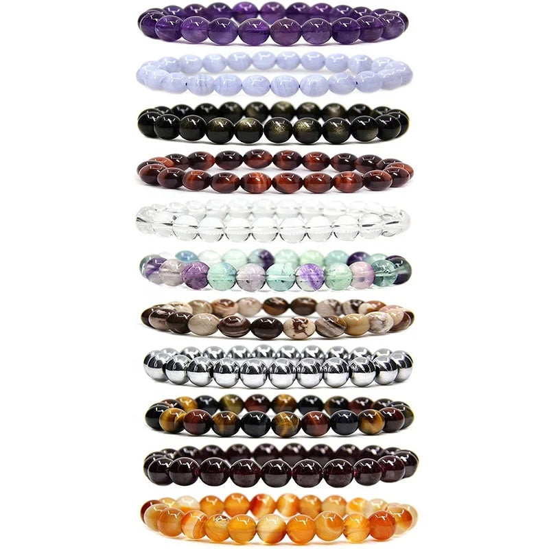 Natural Stone 8mm Handmade Beaded Bracelets Amethyst Hematite Energy Healing Yoga Bracelet for Women Men Jewelry