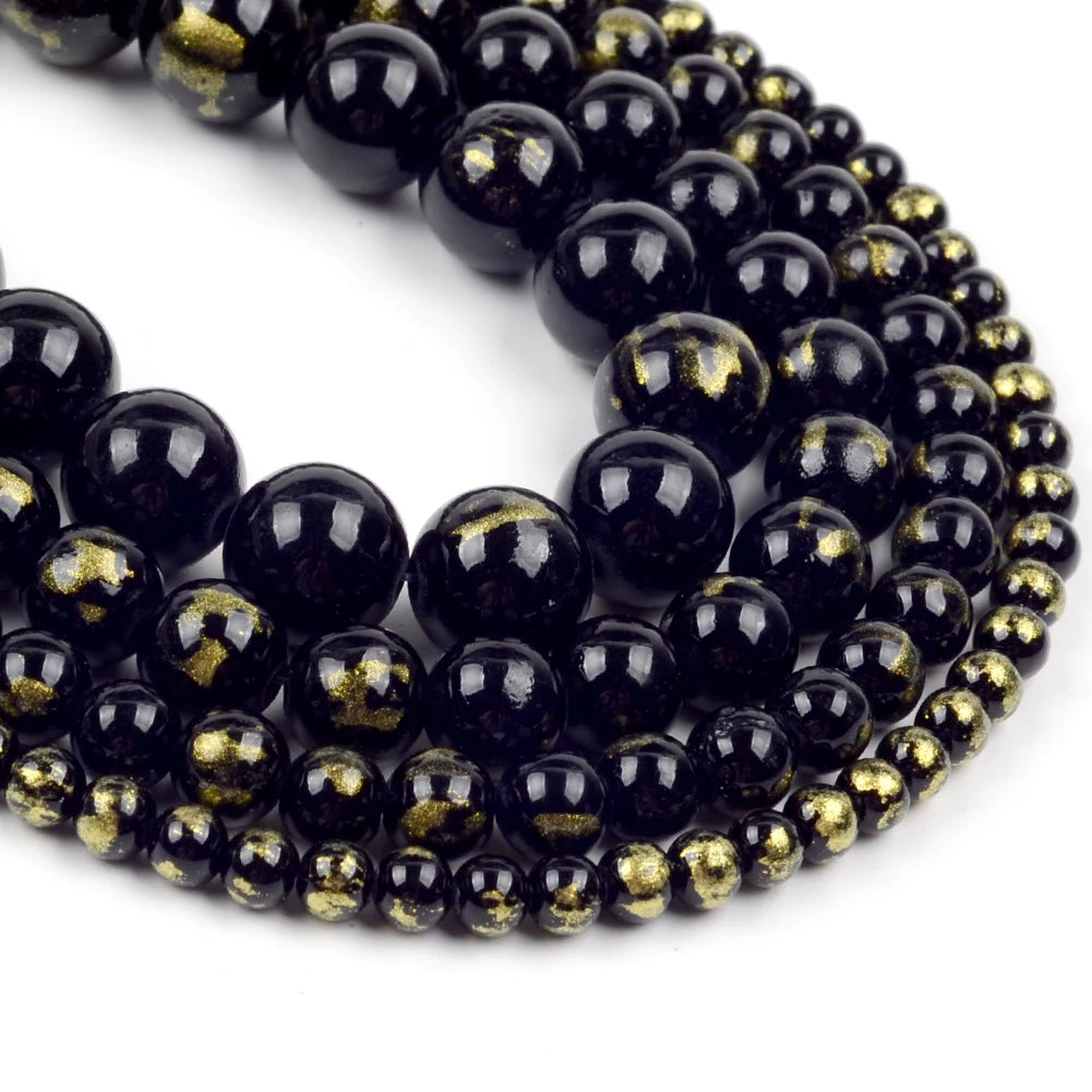 Wholesale Natural Stone Black/Pink/Yellow/Purple/Green/Blue Gold Color Jades Round Loose Beads for Jewelry Making