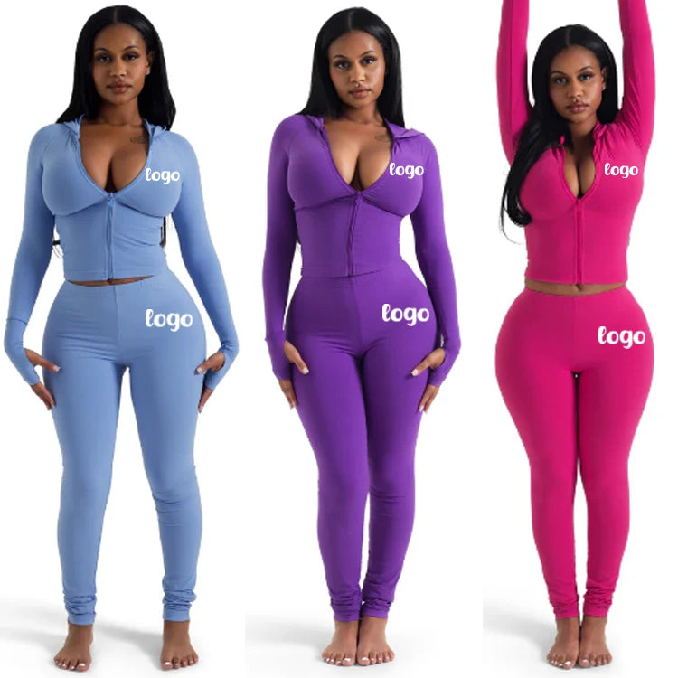 Body Dupe Custom Workout Sets Women Loungewear Jogging Zipper Hoodie Jacket Flare Pants Legging 2 Piece Set Tracksuits for Women