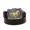 Men Western Pu Leather Belt Cowboy Vintage Western Leather Horse Buckle Belt