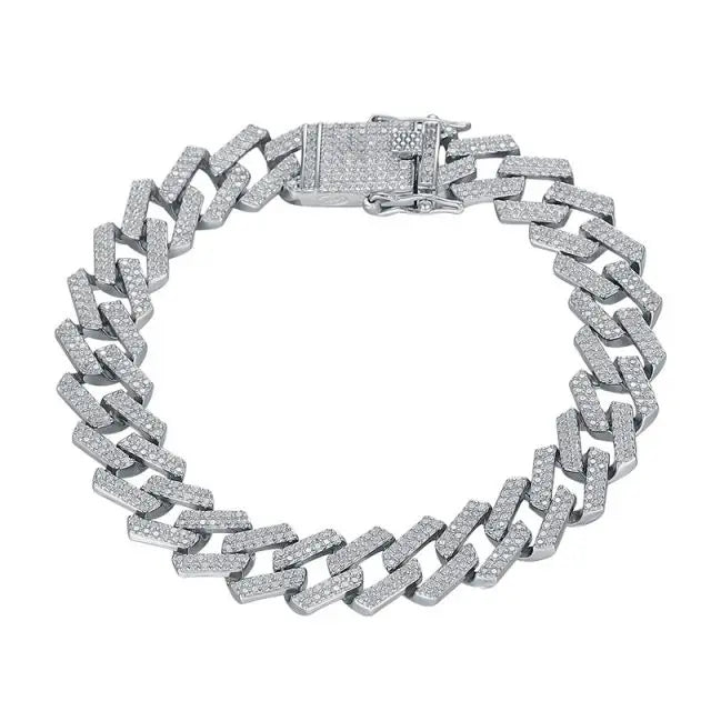 10MM Cuban Chain Bracelet 925 Solid Sterling Silver Bling Miami Cuban Link CZ Cubic Zirconia Cuban Chain Bracelets for Man Women