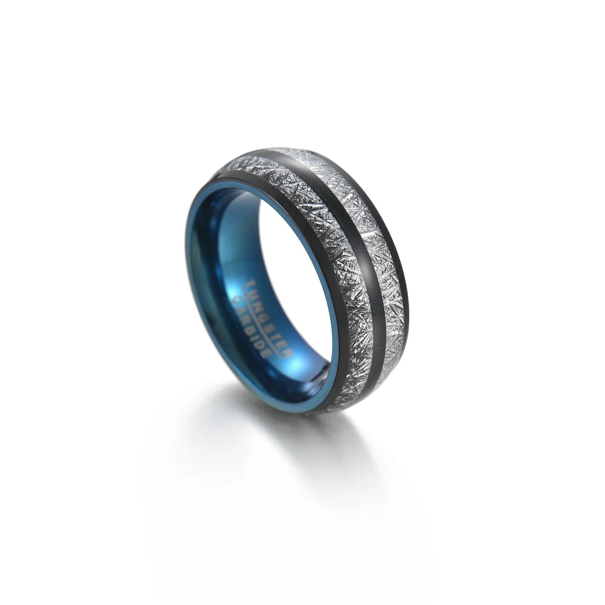 Hot Sale Imitated Meteorite Black&blue Polished Tungsten Carbide Ring 8mm Tungsten Steel Carbide Wedding Band Ring for Men