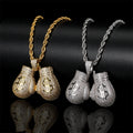 New Hip Hop Rock Jewelry Brass Zircon Gold Plated Boxing Gloves & Dollar Sign Pendant Necklace for Men