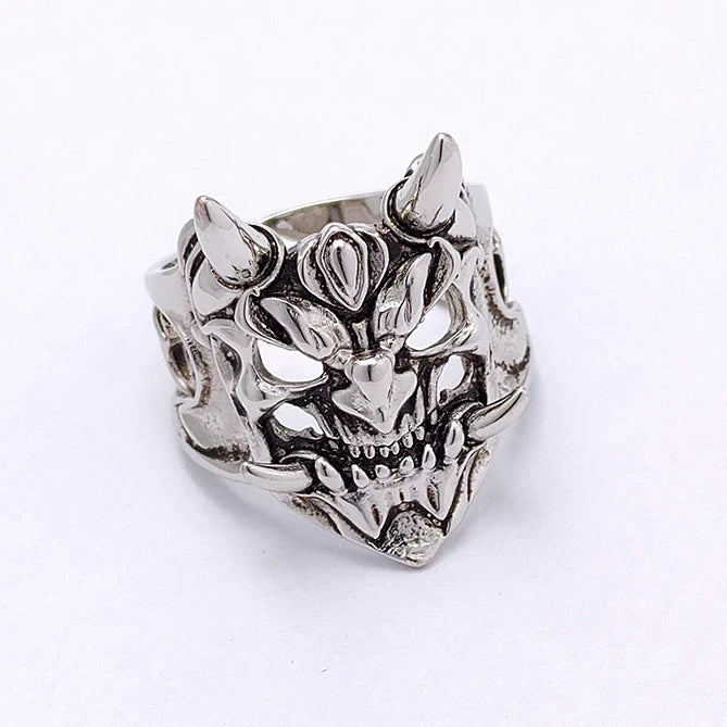 SC Hot Sale Japanese Demon Samurai Rings Gothic Style Silver Color Adjustable Open Ring Hip Hop Devil Ring for Women Men