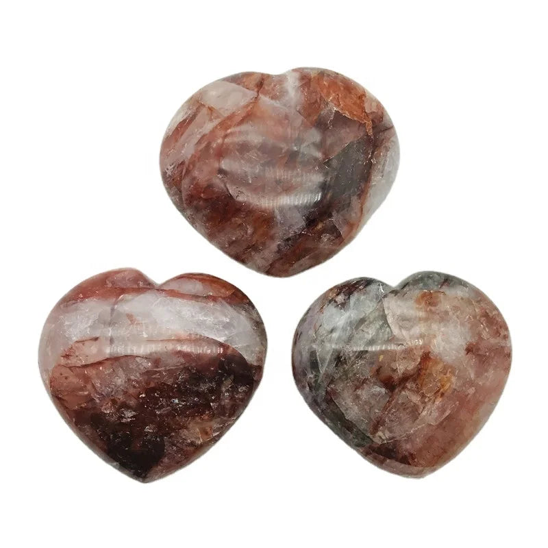 Wholesale Natural Red Hematoid Quartz Heart Fire Quartz Hearts Crystal Heart for Healing
