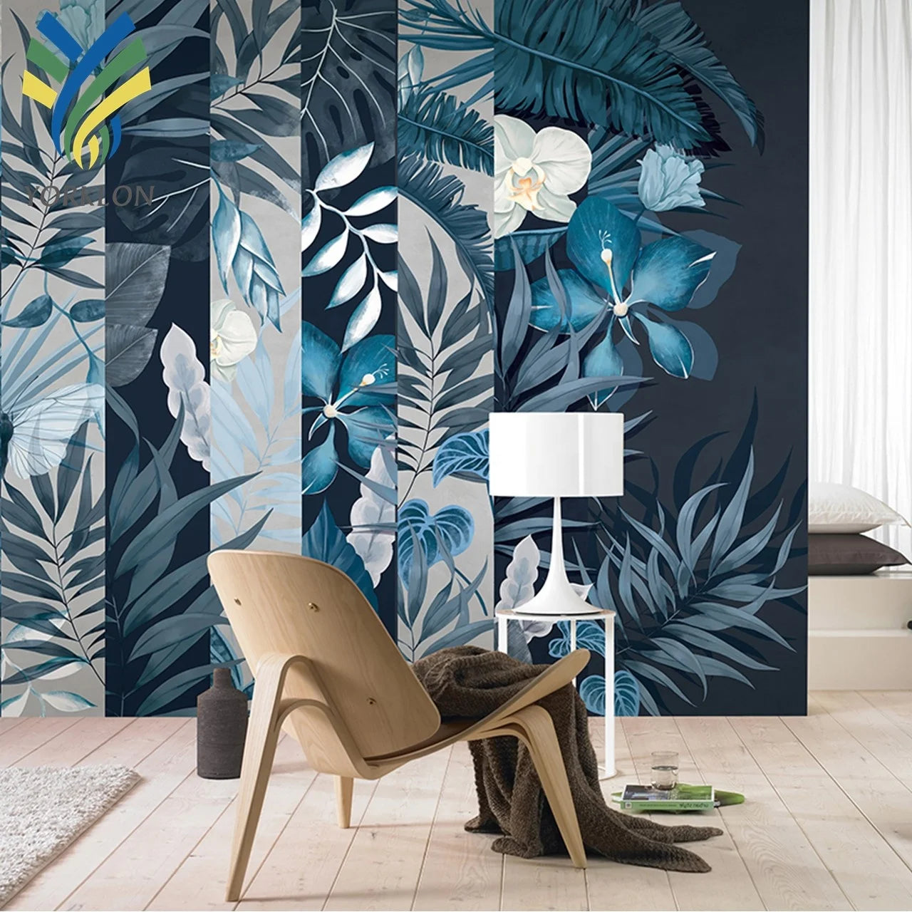 YKMP 2023 New Design Modern Blue Flower Wallpaper 3D Interior Decoration with Waterproof Moisture-Proof Function Wall Murals