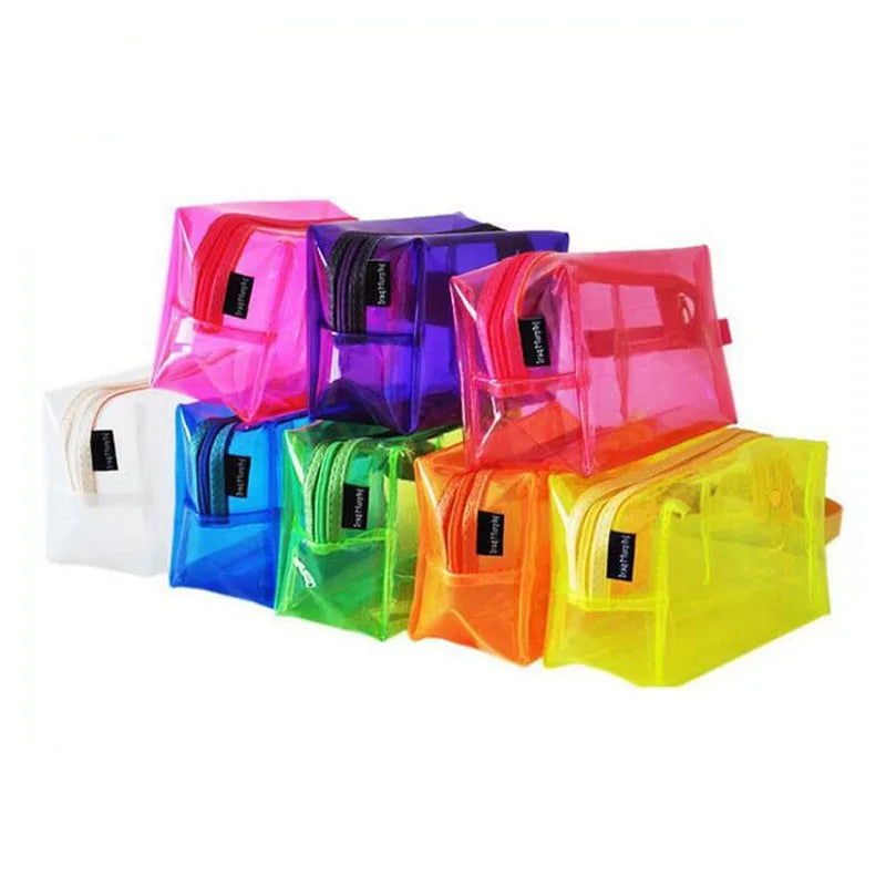 Wholesale custom fashion transparent glitter makeup bag clean pvc cosmetic bag