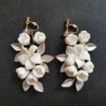 SLBRIDAL Handmade Rhinestones Crystals Pearl Ceram Flower Bridal Dangle Earring Wedding Chandelier Earring Fashion Women Jewelry