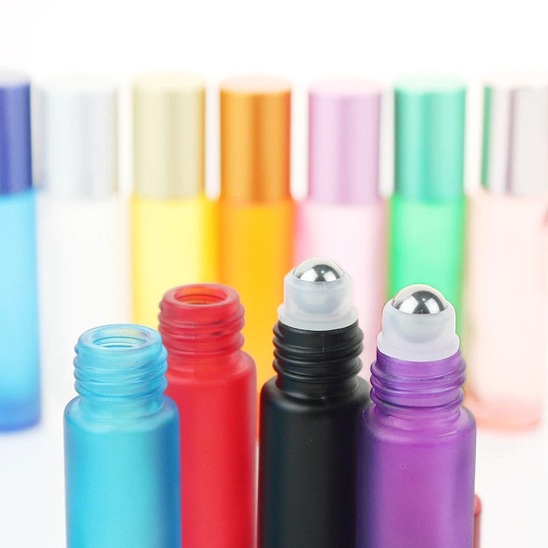 10ml 1/3oz Frosted Glass Roller Bottles Refillable with Metal Roller Ball Portable Deodorant Applicator Bottles