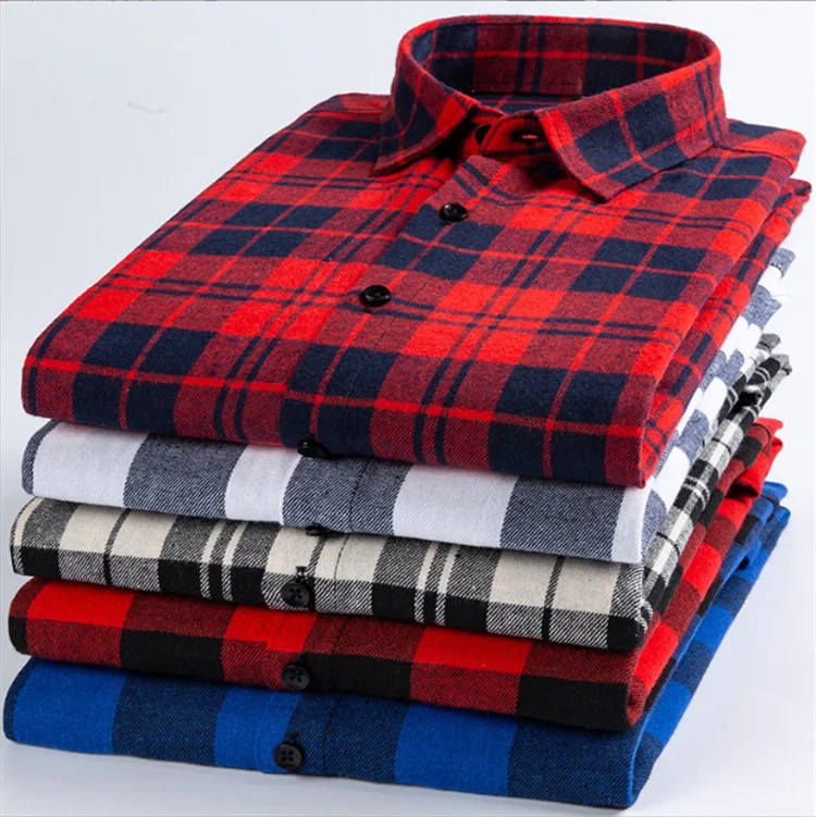 Men's Casual Red Black and Blue Plaid Shirt Men's Long-sleeved Wrinkle-resistant Non-ironing Korean Version Slim-fit Shirt