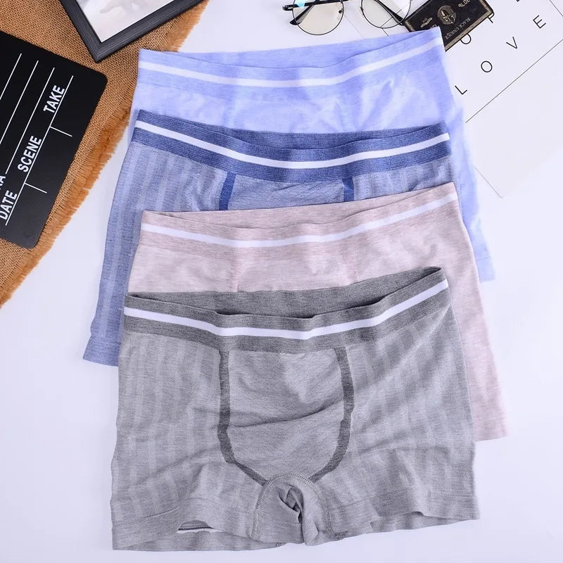 Men's Mid-Rise Boxer Shorts Breathable Cotton Knitted Underwear Seamless Slips & Boxer
