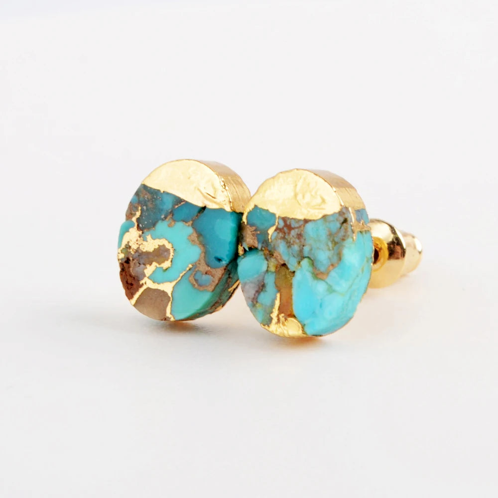 G1982 Wholesale Golden Turquoise Jewellery Natural Gemstone Earrings Gold Oval Turquoise Earring
