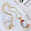Artistic Retro Keshi Pearl Necklace Universal Buckle Oil Painting Pendant Natural Freshwater Baroque Gold Plated Trendy for Gift