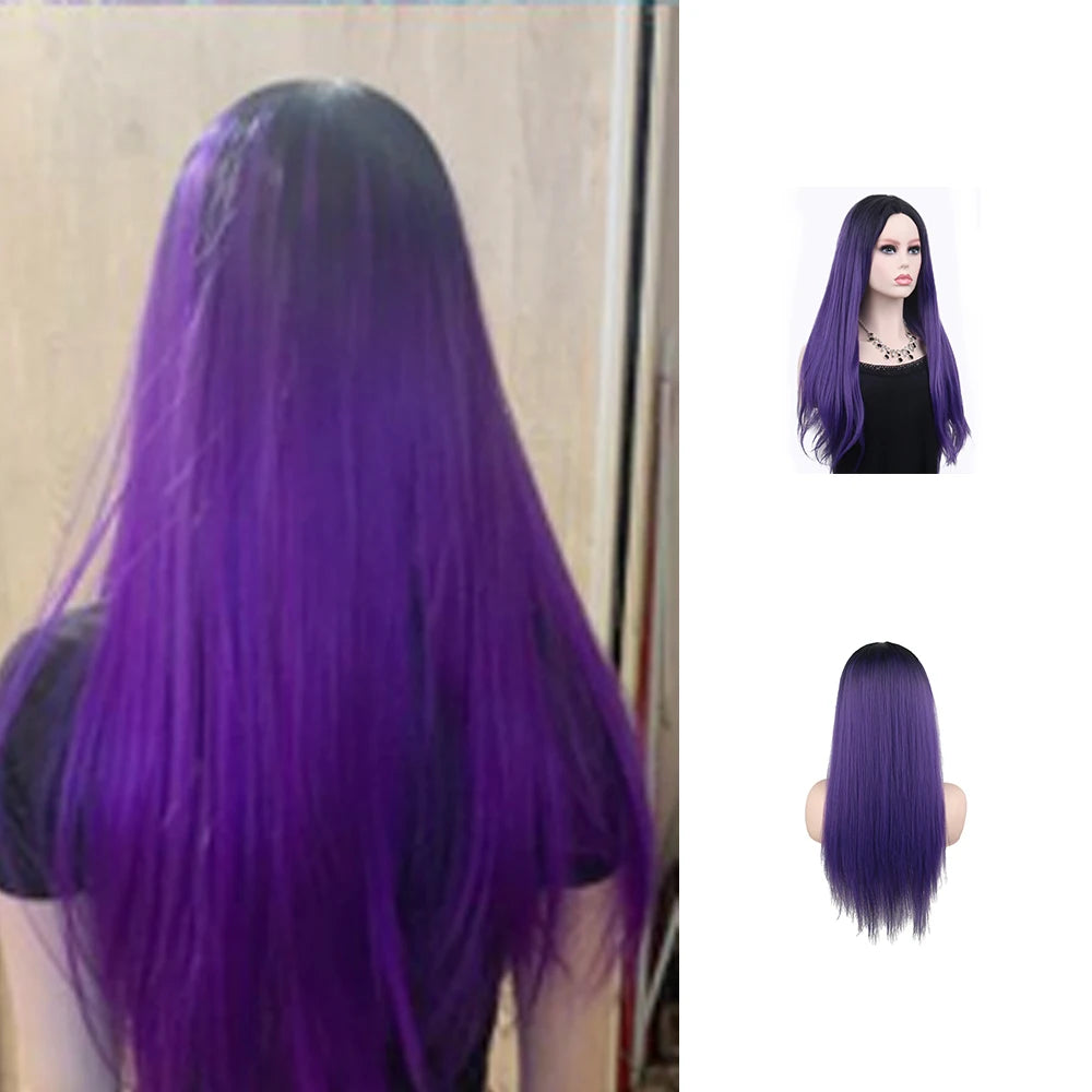 26 Inches Long Kinky Straight Vivid Grape Purple Synthetic Wig Long Barope Kinky for Daily Party Wholesale