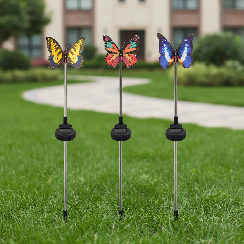Outdoor Waterproof Stainless Fiber Optic butterfly Solar Garden Light for Pathway Lawnlandscapecommunityvilla Decoration