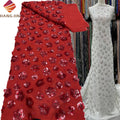 Luxury French Net Beaded Lace Fabric 5 Yards Red Sequins Embroidery 3D Flower Elegant Wedding Dress Lace for Bridal Dresses