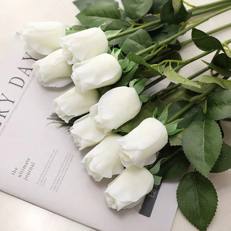 O-X411 Wholesale Single Stem European Rose Close Bud Artificial Flower Wedding Decor Moisturized Real Touch Rose Buds Artificial