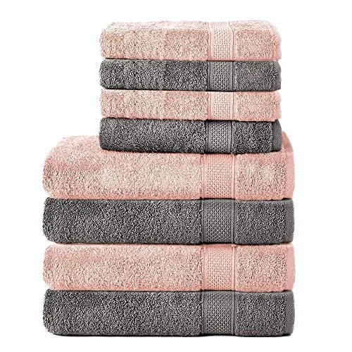 100% Pure Cotton 8-Piece Bath Towel Set Soft and Super Absorbent Quick-Dry Solid Color Jacquard Disposable and Sustainable
