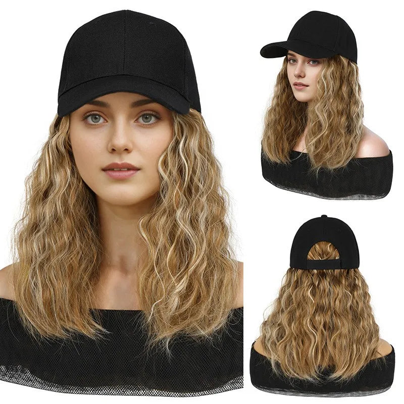 Fujia High Quality Custom Hat Wig Cap Hair Synthetic bob Short Straight Curly Baseball Hat Black Wig Caps
