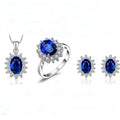 100% S925 Solid Silver Pendant Jewelry Necklace Set Blue Cubic Zircon Jewelry Silver Ring Jewellery Sets for Girls