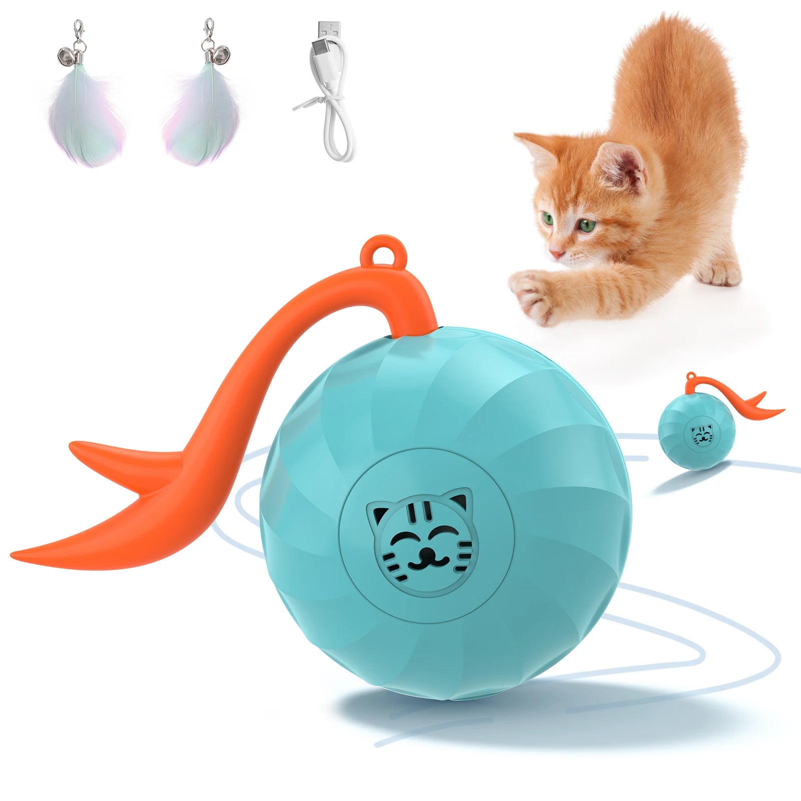 Pet Ball Toy Silent Indoor Electric Feathered Interactive Pet Toy New Rechargeable Light-Emitting Cat Ball for Cats Dogs Pet Toy