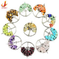 Men Gemstone Necklace Crystal Charms Custom Diy Shell Crystal Tree Circular Silver Pendant for Women Necklace Gift