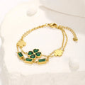Hot Selling Personalized Double Layer Square Crystal Heart Four Leaf Clover Stainless Steel Bracelets for Women Wholesale