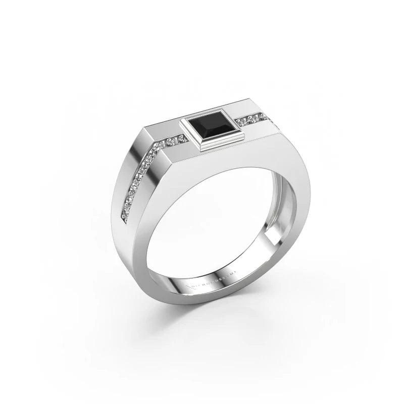 Custom Sterling Silver 925 Men's Rings High Quality Wholesale Fine Jewelry Ring for Men Simple Square Black Zircone Ring