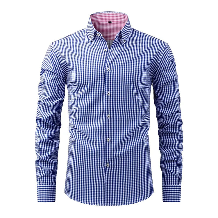 RNSHANGER Spring Fashion Plaid Long Sleeve Men's Shirt Breathable Casual Regular Fit