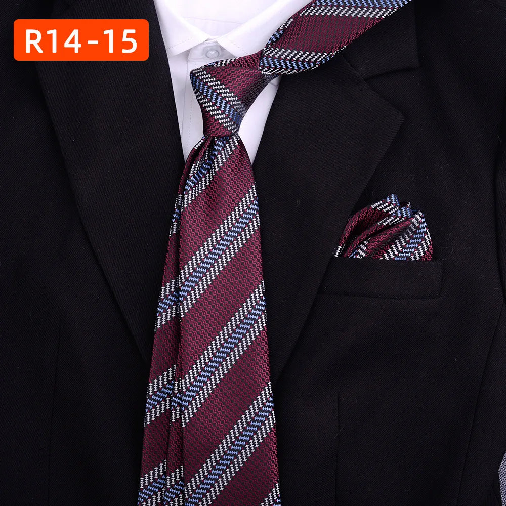 High Quality Men's Business Necktie Pocket Square Set Casual Polyester Wedding Tie Set for Parties