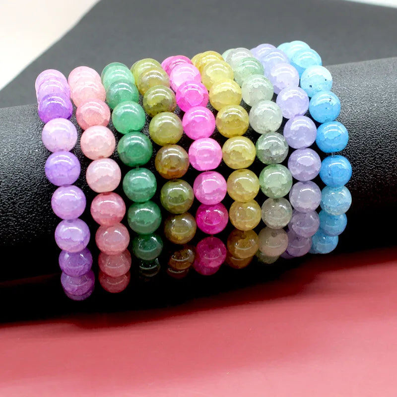 Wholesale 10mm Colorful Cute Student Girl Beaded Bracelet Women Jewelry Fashion Crack Glass Beads Bracelets