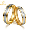 Simple Fashion Cubic Zirconia Gold Plated Couple Valentine Jewelry Stainless Steel Engagement Rings for Women