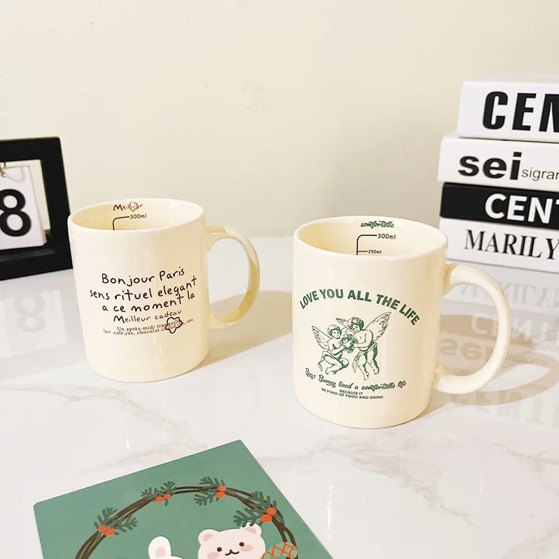 Solhui Lovers Cartoon Coffee Cup Cream Dog Mug Ins French Letter Ceramic Water Cup