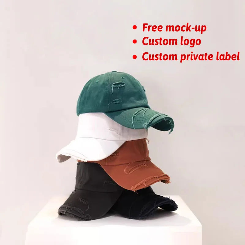 Custom Logo Blank Dad Hat Ripped Worn-out Unstructured Washed Hat Plain Trucker Hats Distressed Baseball Caps for Men