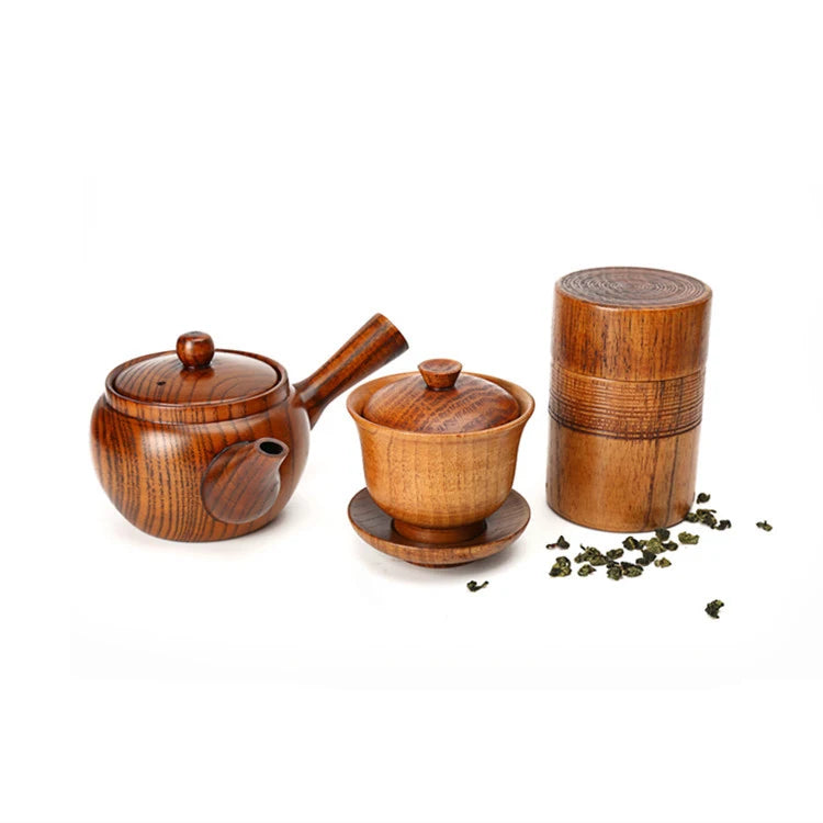 Creative Wooden Tea Set Kung Fu Tea Set Combination Tea Cup Teapot with a Lid Tea Pot Three-piece Set